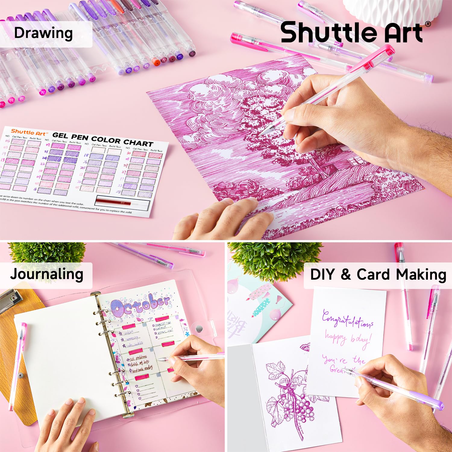 Shuttle Art Pastel Gel Pens, 24 Pastel Milky Colors Gel Pen for Black Paper, Adults Coloring Books Drawing Doodling Crafts Scrapbooking Journaling