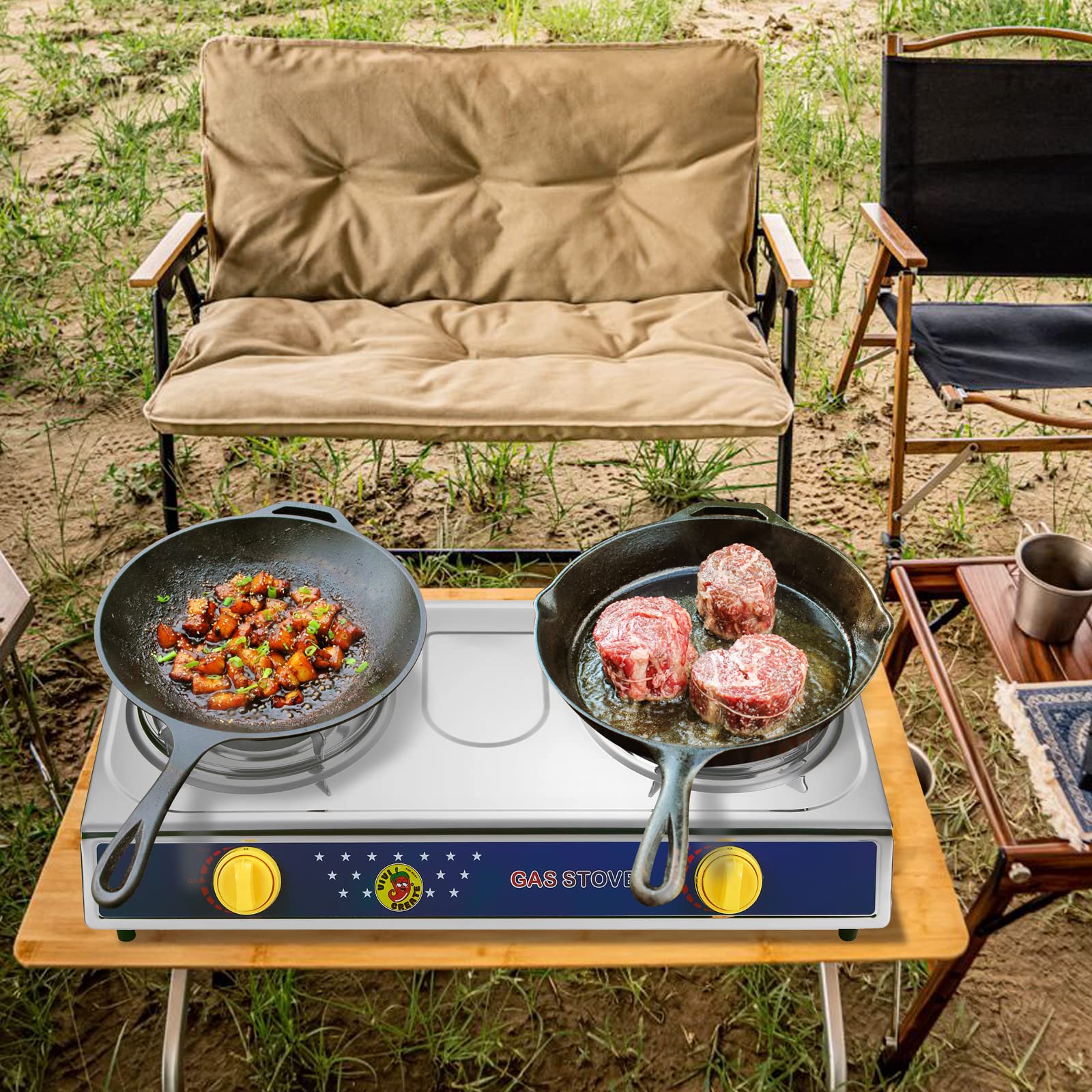 Vivicreate 3 Burner Propane Gas Stove 30000 BTU Stainless Steel Cooktop with Enamel Pan Supports Electronic Ignition for Outdoor Cooking Camping BBQ Estufa de Gas Portátil Fogón de Gas