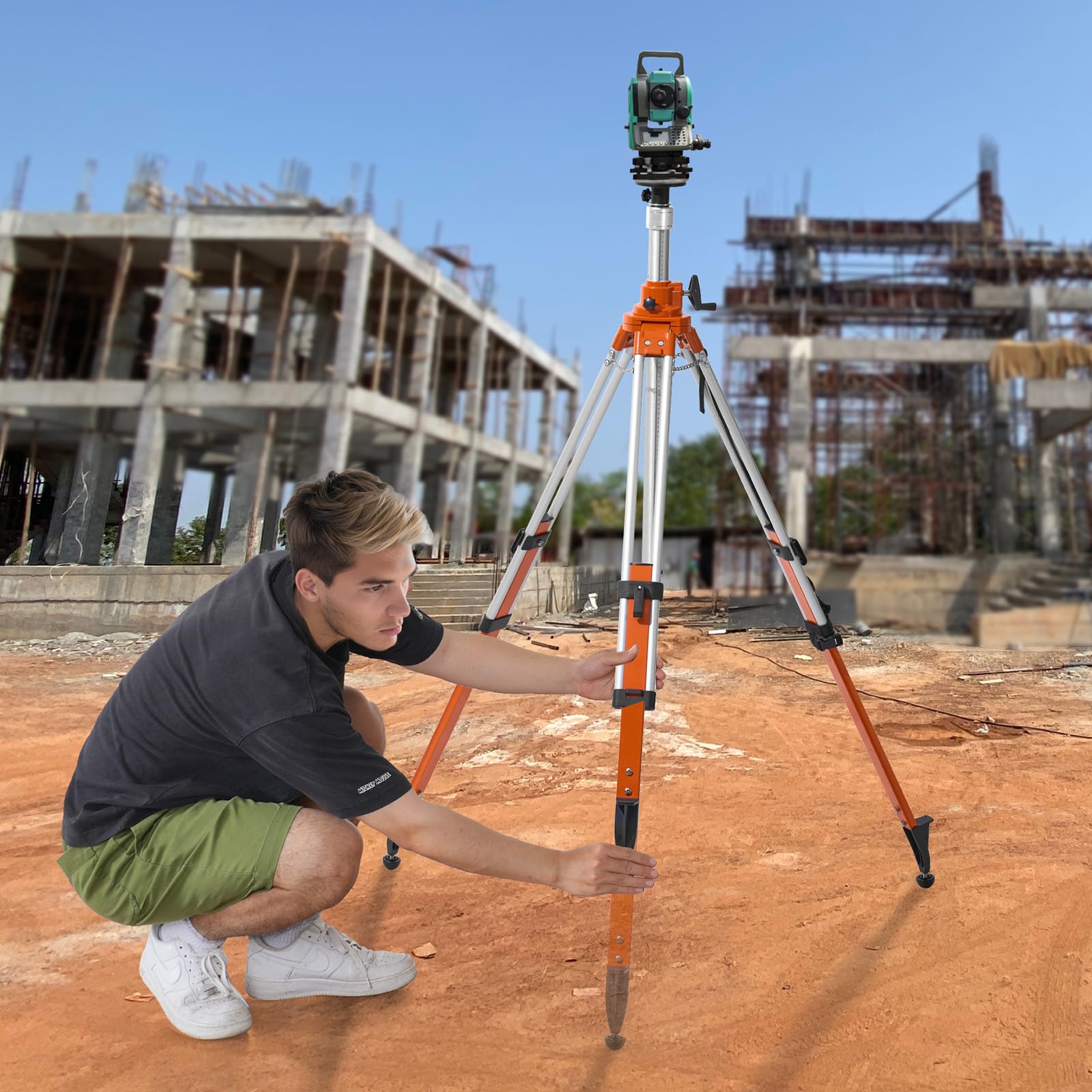 VEVOR Laser Level Tripod Stand, 5/8"-11 Thread Mount, 16.53-65.55 inch Height Adjustment Heavy Duty Survey Tripod for Construction Laser Level Scanner, Retractable Legs Non-Skid Feet Professional