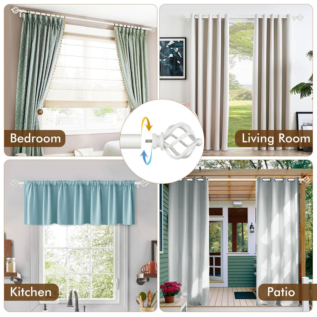 KAMANINA Silver Curtain Rod 32 to 58 Inch(2.6-4.8ft), Adjustable Curtain Rods for Windows 28 to 48 Inch, 3/4 Inch Splicing Drapery Rods with Twisted Cage Finial