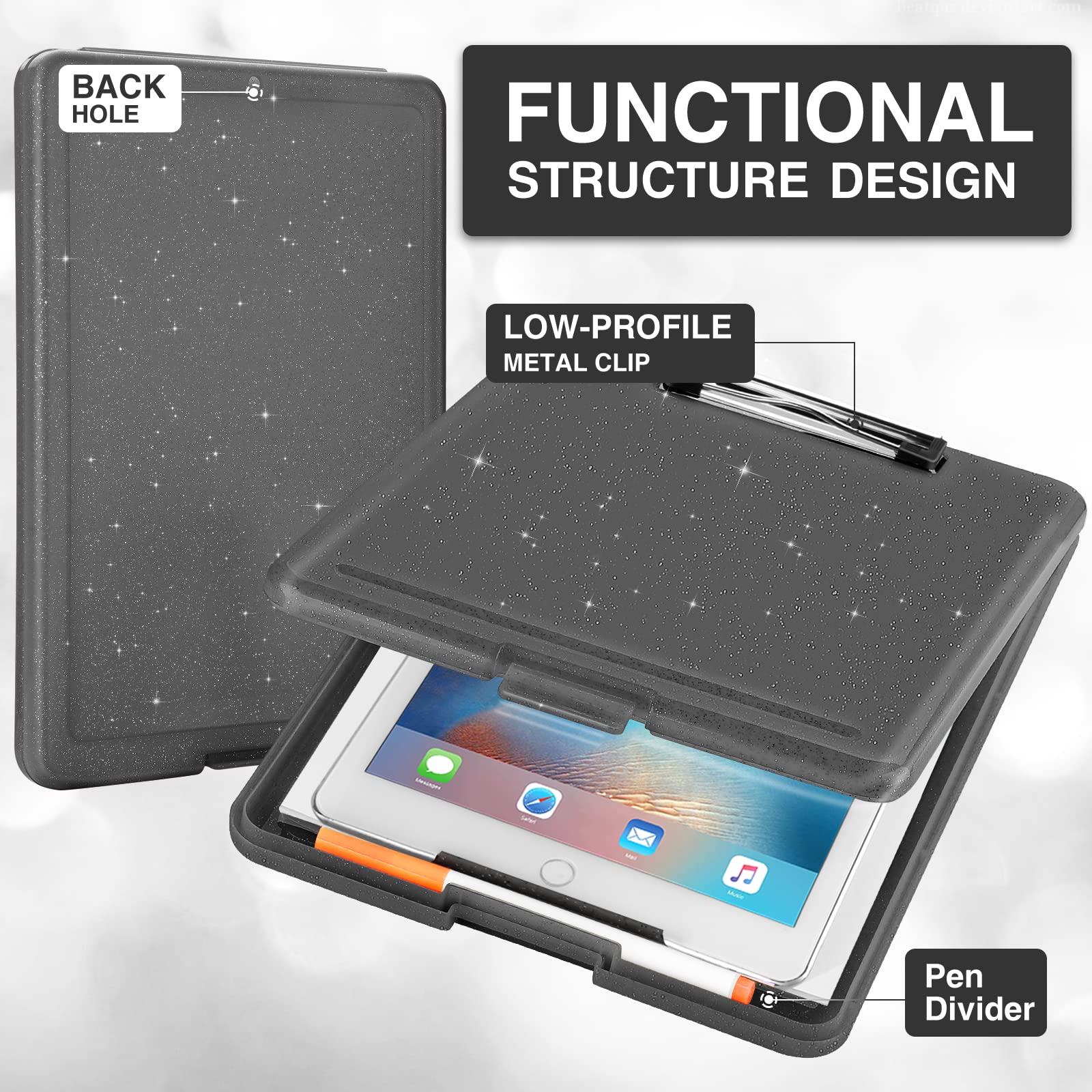 Sooez Clipboard with Storage, Plastic Storage Clipboards with Low Profile Clip, Nursing Clip Boards Foldable, Hanging Clipboard Case for Work, Teacher, Classroom Must Haves, Office School Supplies