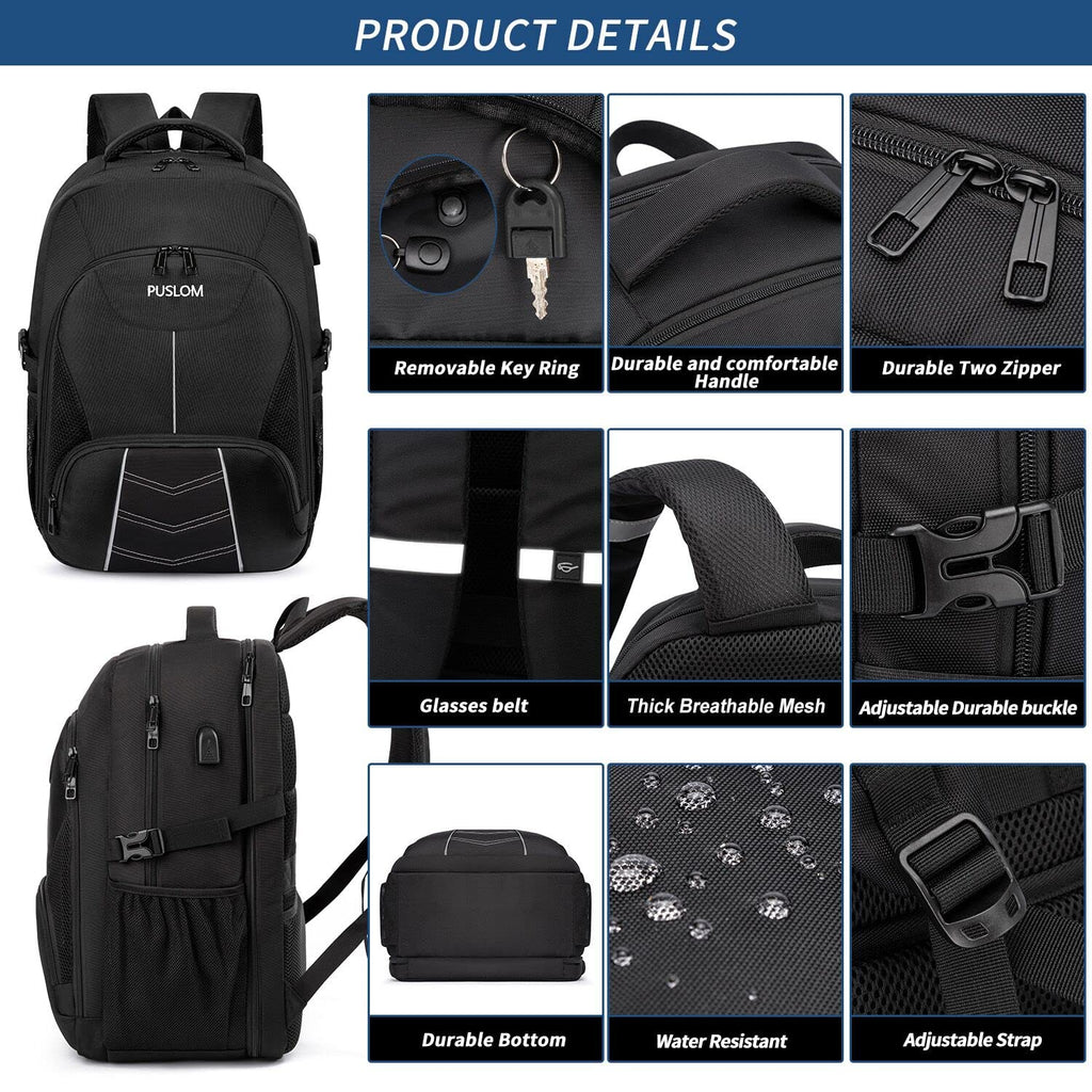 Extra Large Backpack for Men 55L,18.4Inch Travel Laptop Backpack with USB Charging Port Business Flight Approved Carry On Backpack,TSA Big Capacity Heavy Duty Computer Bag College Bookbag,Black