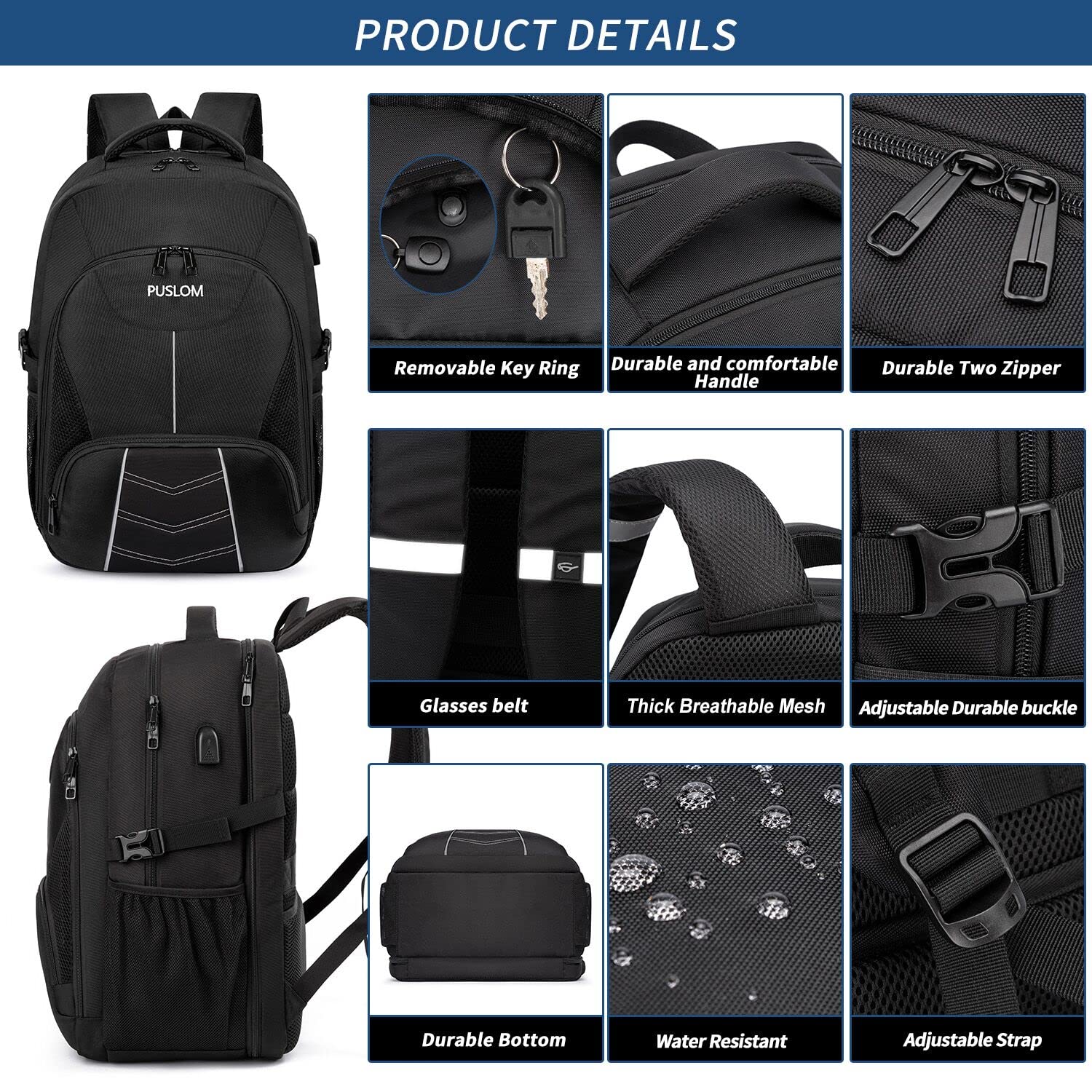 Extra Large Backpack for Men 55L,18.4Inch Travel Laptop Backpack with USB Charging Port Business Flight Approved Carry On Backpack,TSA Big Capacity Heavy Duty Computer Bag College Bookbag,Black