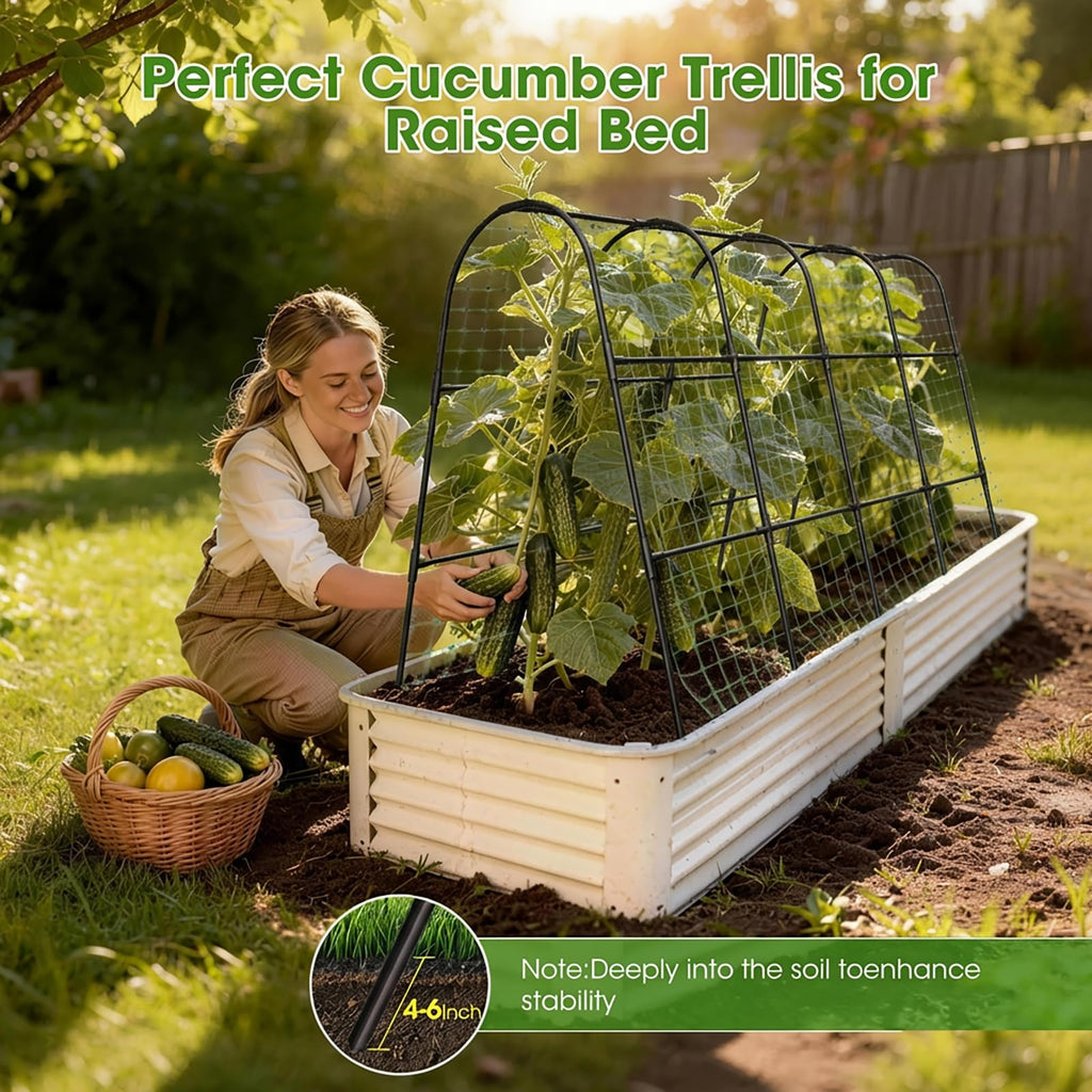 Cucumber Trellis for Raised Bed,U-Shape Garden Trellis for Climbing Plants Outdoor, Metal Arch Vegetables Trellis, Plant Support for Vine (Green, 31.5" Lx21.6 Wx47.2 H-Small)