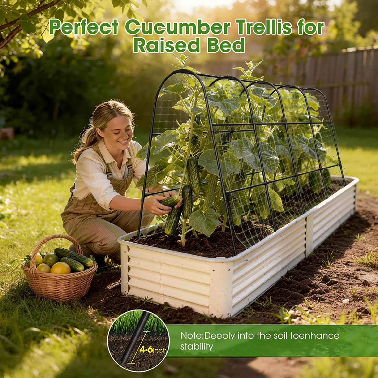 Cucumber Trellis for Raised Bed,U-Shape Garden Trellis for Climbing Plants Outdoor, Metal Arch Vegetables Trellis, Plant Support for Vine (Green, 31.5" Lx21.6 Wx47.2 H-Small)