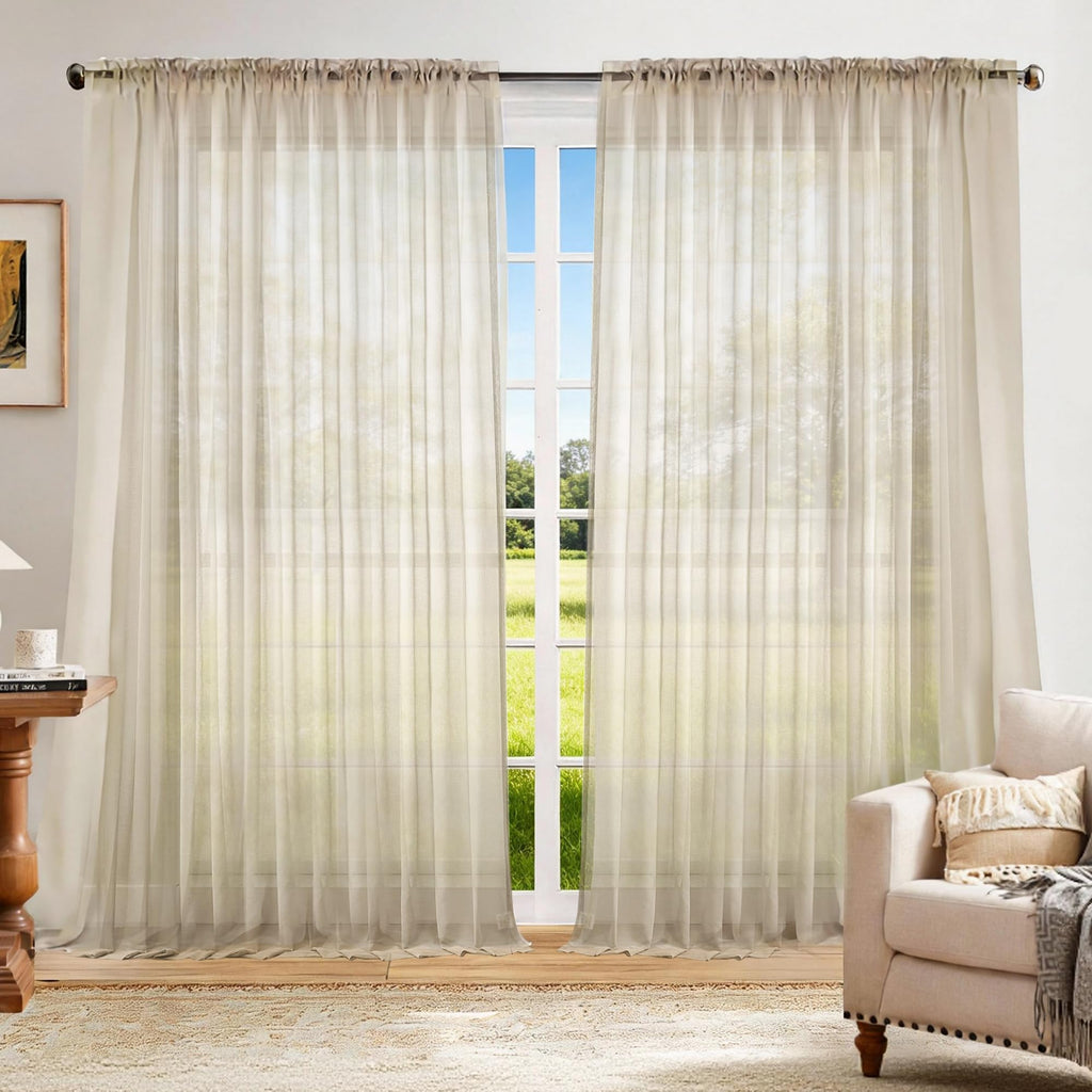 Dreaming Casa Solid Sheer Curtains 84 Inches Long Grey Rod Pocket Voile Draperies for Bedroom Living Room, 2 Panels, Each 42" W x 84" L