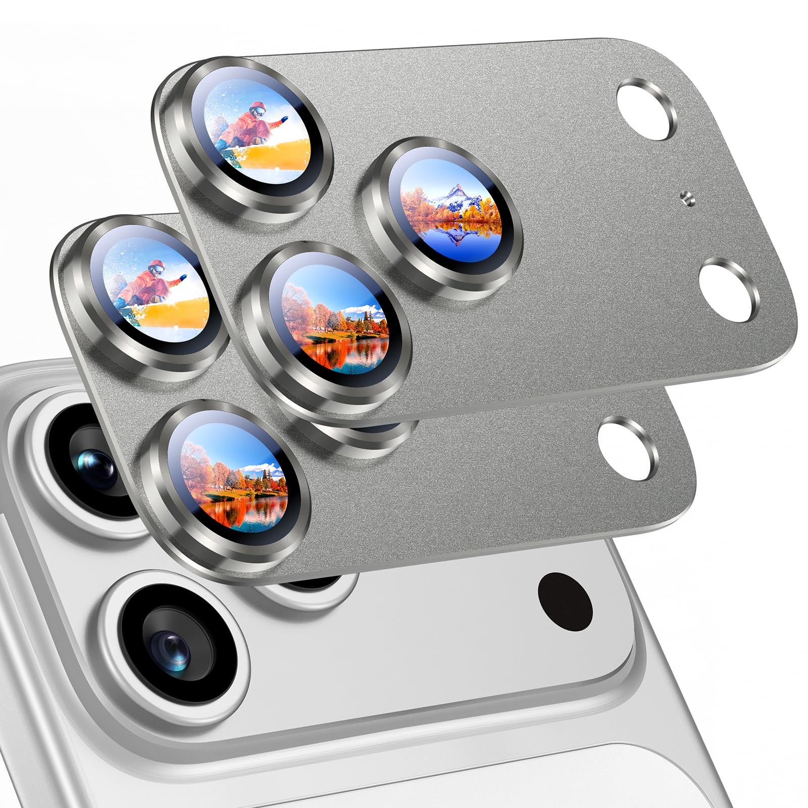 Uyiton Compatible with iPhone 17 Camera Lens Protector - [Not Easy to Break][Strong Adsorption][Case-Friendly] Metal Tempered Glass Rear Camera Screen Cover - Black