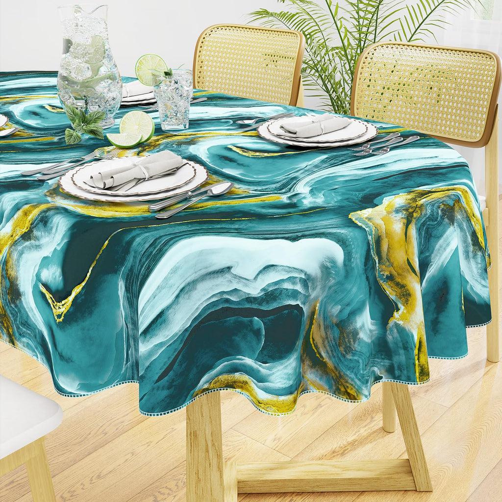 misaya Square Waterproof Vinyl Table Cloth, Wipeable Tablecloth with Flannel Backing, Plastic Table Cover for Dinner, Picnic, Indoor and Outdoor (Blue Leaves, 54" x 54")
