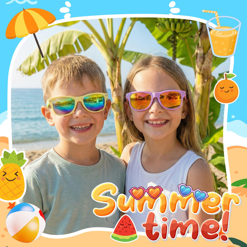 Kids Sunglasses Bulk, Kids Sunglasses Party Favors for Age 3-8, UV400 Protection Neon Kids Sunglasses Bulk for Boys Girls (12Pack-heart sunglasses)