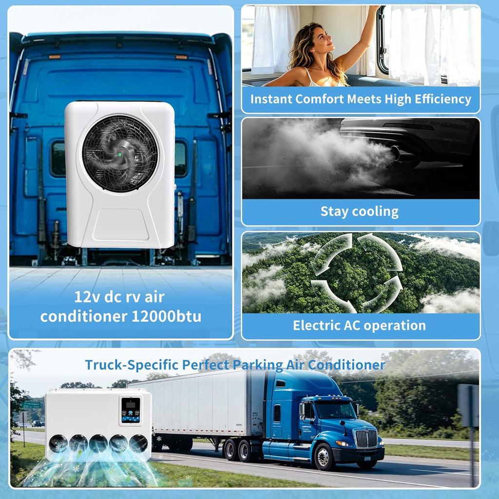 Treeligo 12V Truck Cab Air Conditioner 12000BTU, Mini Split 12 Volt DC Electric Split ac Unit, 45dB Low Noise, Fast Cooling AC Unit Universal dc Air Conditioning for semi trucks RV Camper