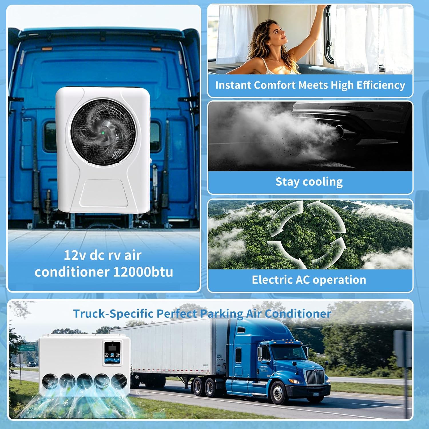 Treeligo 12V Truck Cab Air Conditioner 12000BTU, Mini Split 12 Volt DC Electric Split ac Unit, 45dB Low Noise, Fast Cooling AC Unit Universal dc Air Conditioning for semi trucks RV Camper