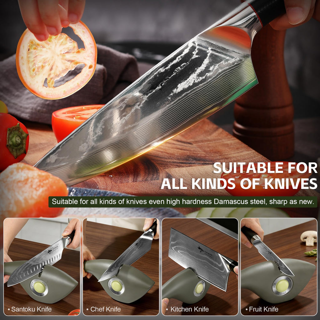 MAD SHARK 1-Button 3-Stage Knife Sharpener - Adjustable Diamond & Ceramic, No-Scratch ABS Body for All Kitchen/Pocket Knives,Repairs, Sharpens & Polishes,One-Handed Operation with Non-Slip Base