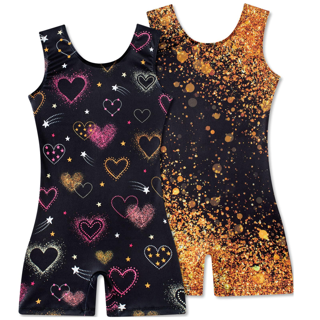 2 Packs Gymnastics Leotards for Girls Mermaid Leopard Dance Leotard Kids Biketard with Shorts