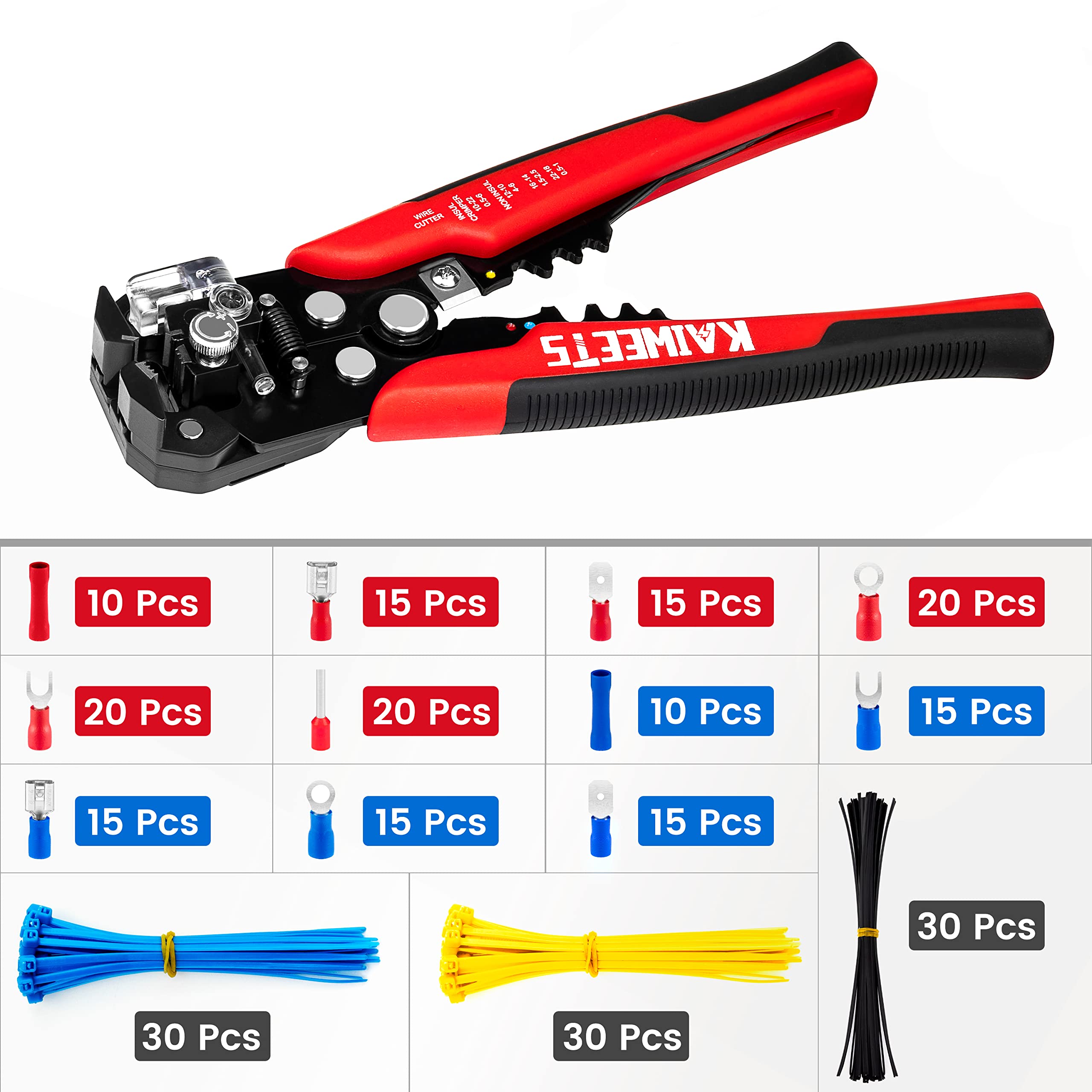 KAIWEETS Self Adjusting Wire Stripper - 3 in 1 Heavy Duty Automatic Wire Stripping Tool | 10-24 AWG Wire Cutter for Electrical Cable Cutting, Crimping Tool