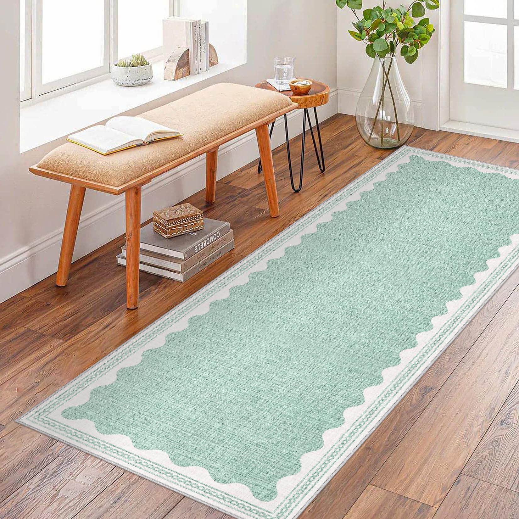 Scalloped Rug 2x3 Rugs for Entryway, Solid Blue Rugs Small Area Rug Non Slip Scalloped Bath Mat, Washable Front Door Mat Indoor Entrance,Soft Girls Nursery Dorm Carpet for Bedroom Kitchen