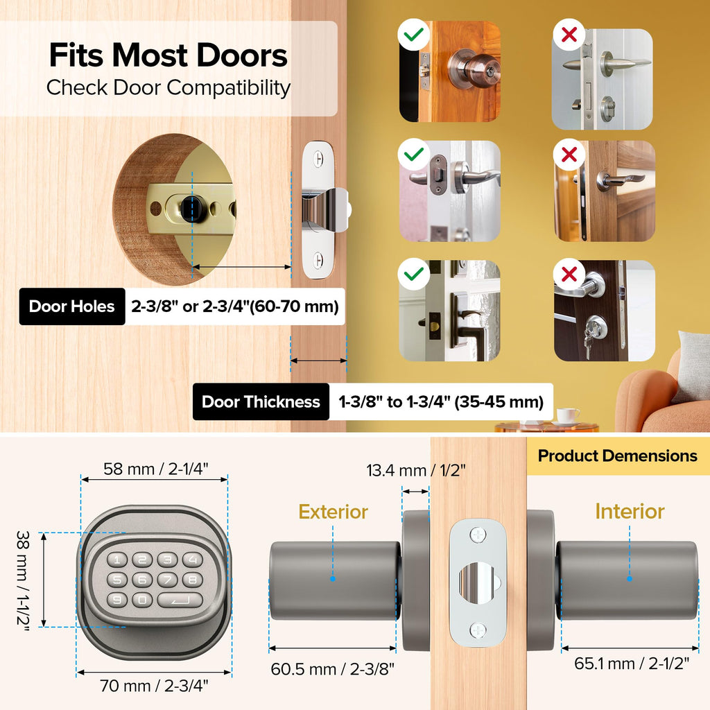 ThorBolt Fingerprint Door Lock with Keypad Door Knob, HomeKit Lock Over 𝗧𝗛𝗥𝗘𝗔𝗗, HomeKit Hub 𝗥𝗲𝗾𝘂𝗶𝗿𝗲𝗱, 𝗶𝗢𝗦 𝗢𝗡𝗟𝗬 Smart Lock for Interior Door, Bedroom, Office, MK1 Black