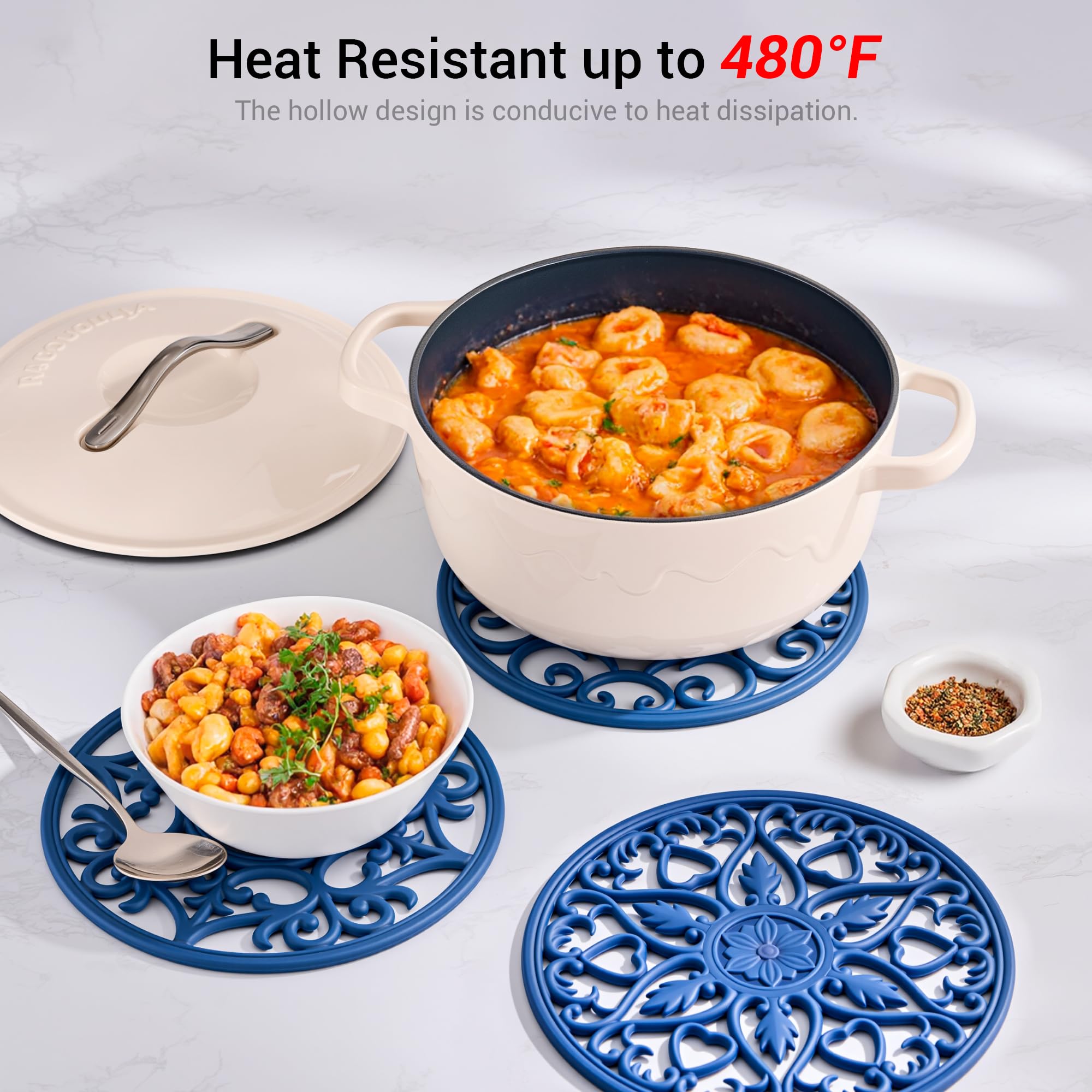 SMARTAKE 6 Set Silicone Trivet Mats for Hot Dishes, Heat Resistant Pots and Pans Holders, Non-Slip Flexible Hot Pads Coasters for Countertops Table, Modern Kitchen Decor Accessories (Black)