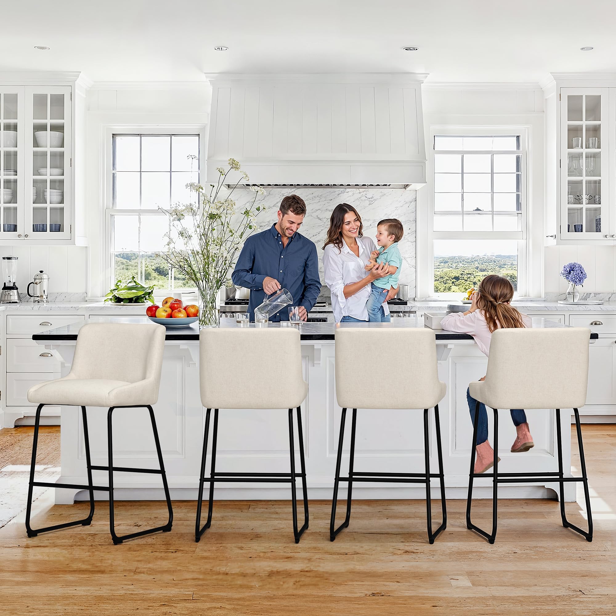 LUE BONA 26 Inch Counter Height Bar Stools Set of 2, Faux Leather Upholstered Barstools, Barstool with Back, Comfortable Bar Chairs, Modern Counter Stools for Kitchen Counter Island