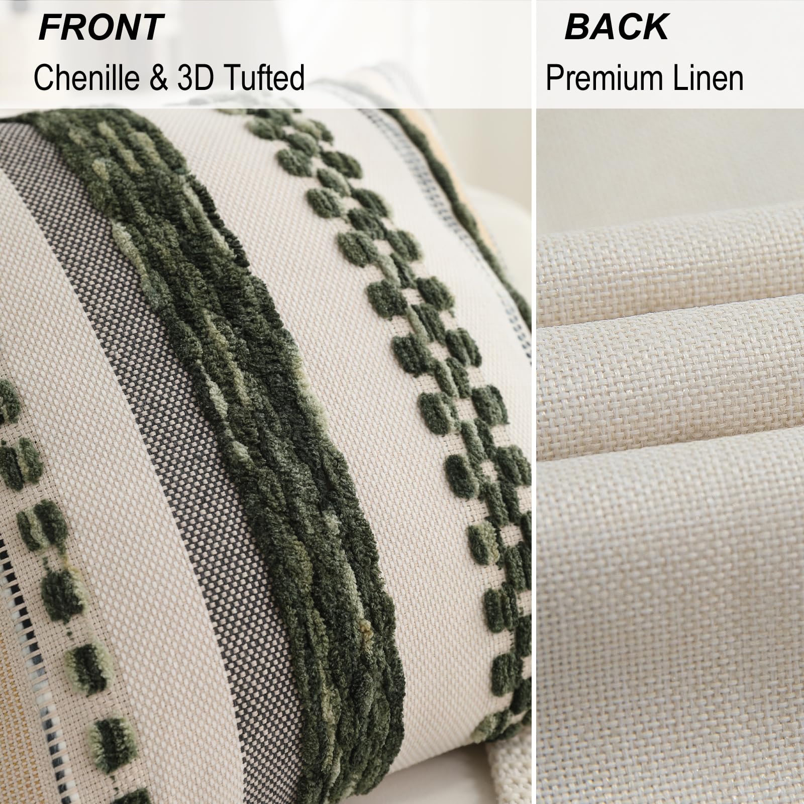 Boho Pillow Covers 18x18 Set of 2 for Couch-Modern Farmhouse Sofa Decorative Throw Pillow Covers Textured Chenille Cushion Covers Outdoor Netural Bohemian Pillow Cases Square