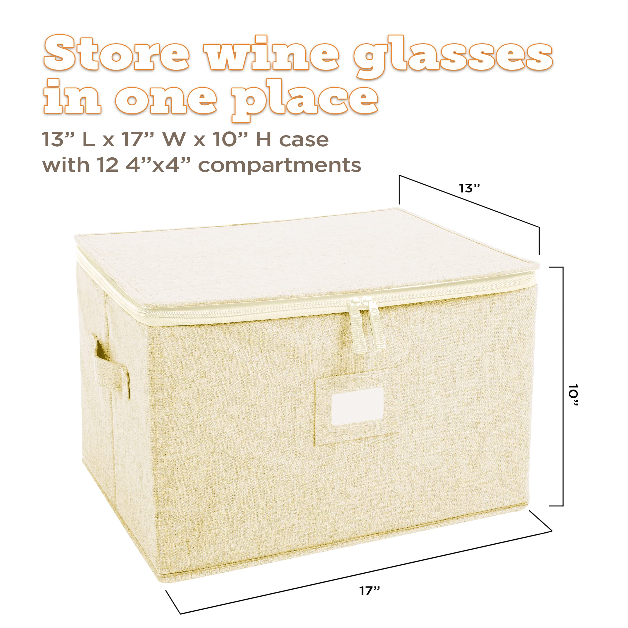 storageLAB Wine Glass Storage Containers, Hard Shell Organizer for Stemware and Glassware Sets, Stackable Wine Glass Storage Box with Dividers for Kitchen and Moving Supplies - 1 Pack, Cream