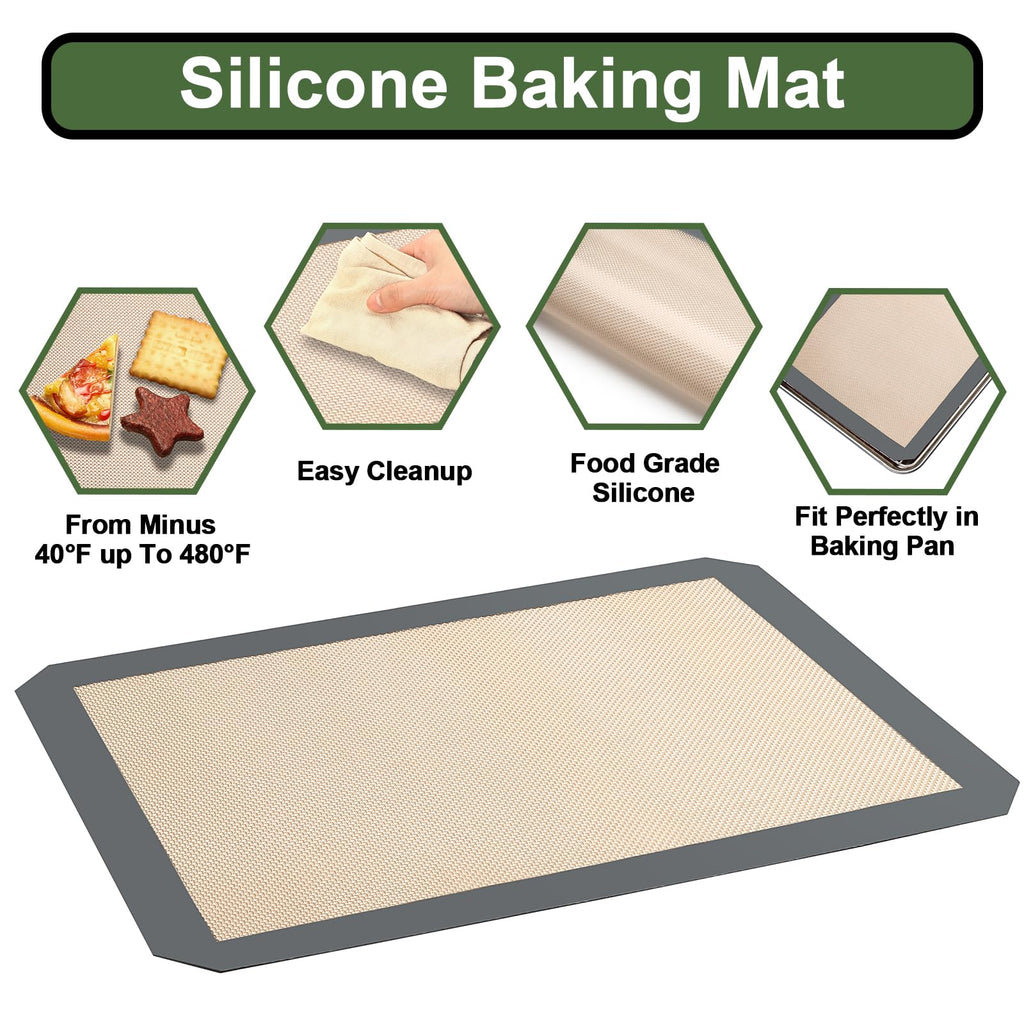 Baking Sheet Tray Cooling Rack with Silicone Mat Set, Stainless Steel Cookie Pan For Oven, Set of 9 (3 Sheets + 3 Racks Mats), Warp Resistant & Heavy Duty & Easy Clean, Grey