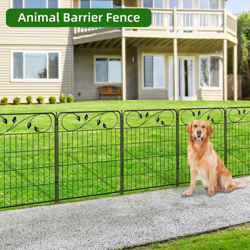 FOREHOGAR Decorative Metal Garden Fence 24in(H) X10ft(L) 5 Panels Leaf Black Rustproof Wire Border Fence for Landscape Patio Flower Bed Garden Fencing Panel Animal Barrier for Dogs