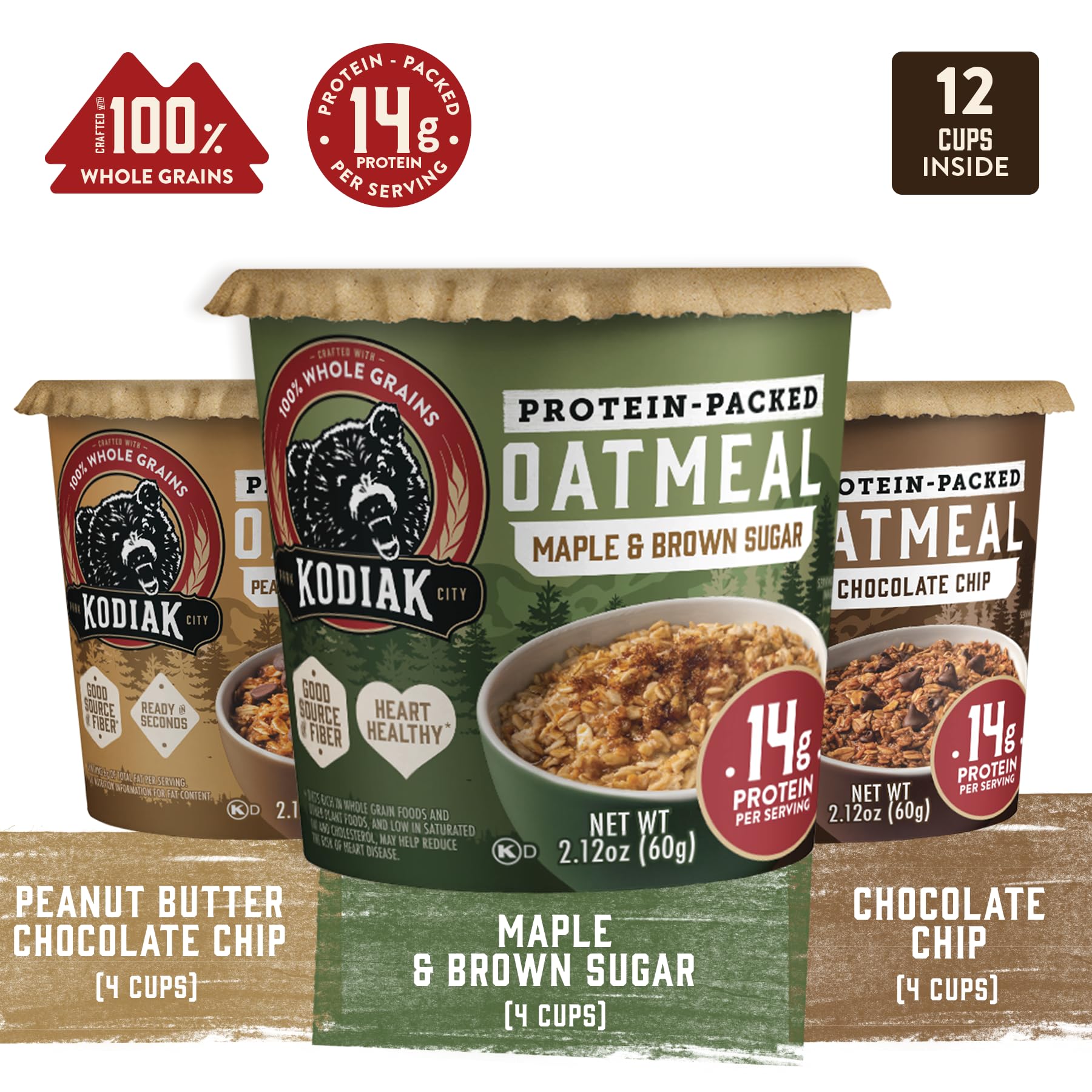 Kodiak Cakes Instant Protein Apple Cinnamon Oatmeal in a Cup, 2.12oz (Pack of 12)