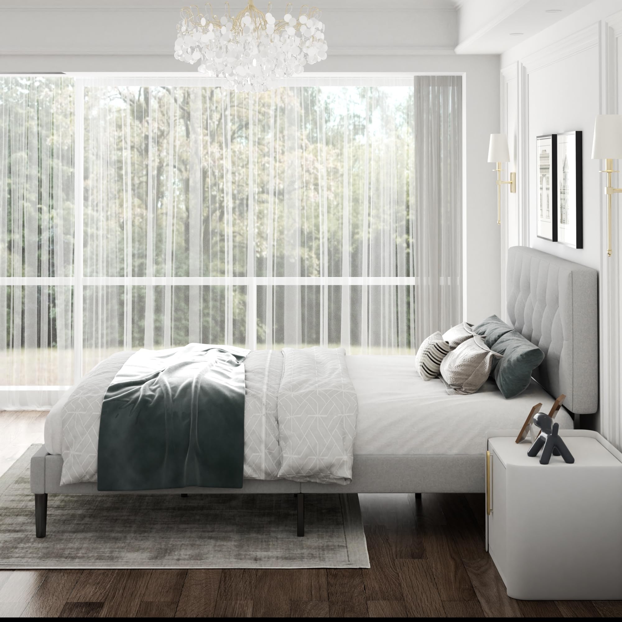CXVX Full Size Platform Bed Frame with Upholstered Headboard, Button Tufted Design, Strong Wooden Slats, No Box Spring Needed, Easy Assembly, Noise Free