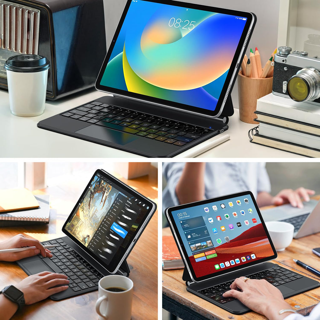 runelk Keyboard Case for iPad 10th Generation 2022 & 11th (A16, 2025) – Magic-Style Keyboard with Multi-Touch Trackpad – Floating Cantilever Stand – Magnetic Case for iPad 10.9 inch 10th / 11th Gen.