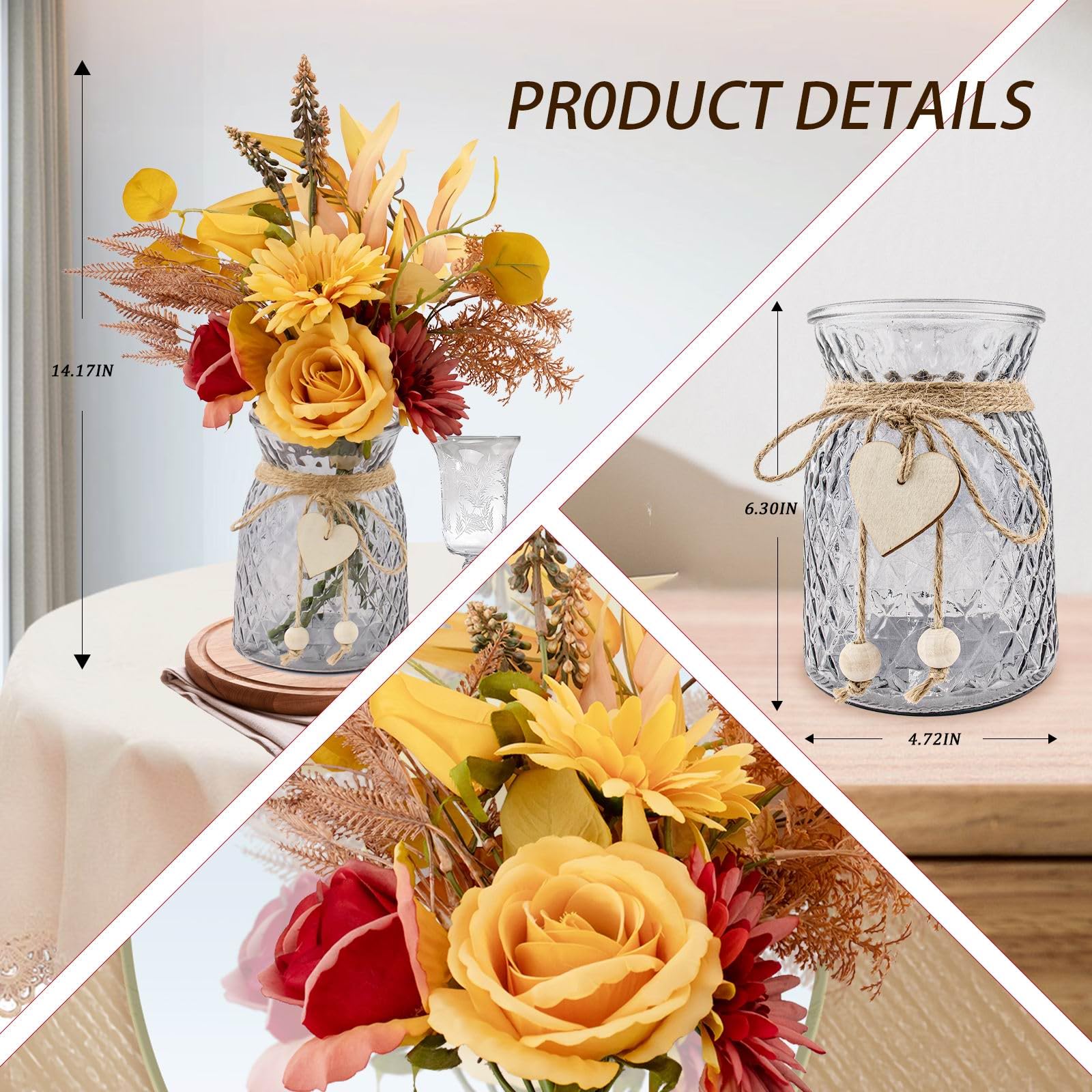 Leftover Fake Flowers in Vase,Faux Flowers in Vase,Table Centerpieces for Dining Room,Flower Centerpieces for Tables,Artificial Flowers,Kitchen Decor,Coffee Table Decor