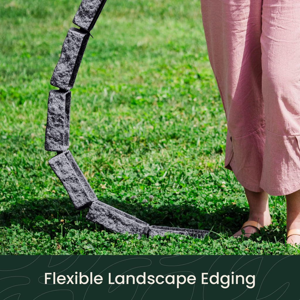 Beuta Landscape Edging | Garden Edging Border | Faux Stone Bricks for Lawn edging, Flower beds, Pathways & Yard Edging– 1 Pack | Each Section Has 6 Bricks 48"L x 4"W x 2.25"H | 3 Spikes |Cobblestone