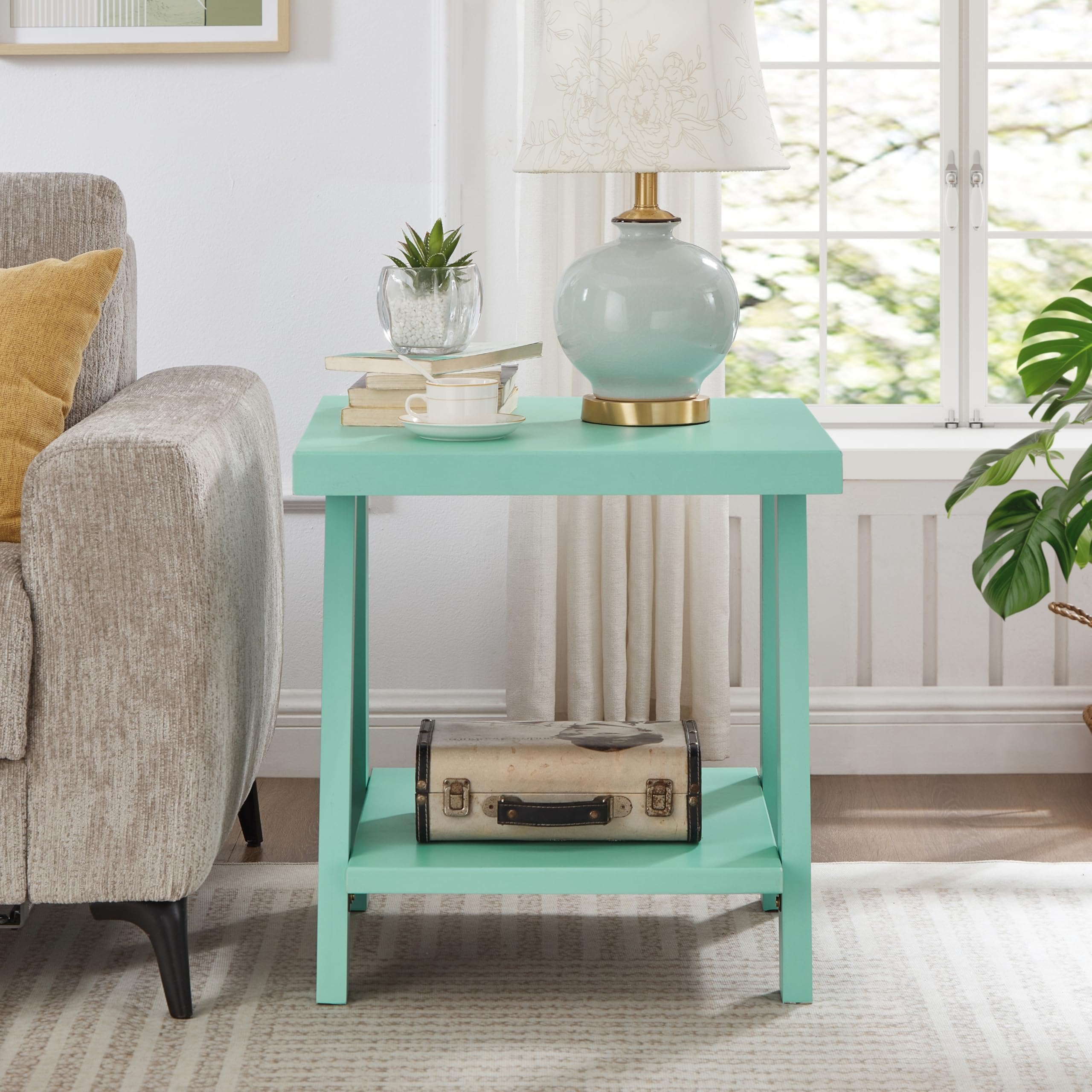 Roundhill Furniture Athens Contemporary Replicated Wood Shelf End Table in Black Finish