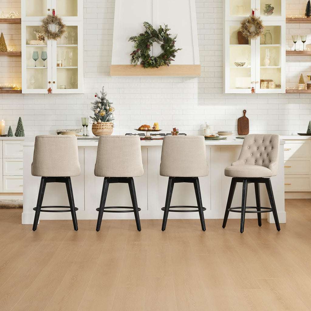 Watson & Whitely Counter Height Bar Stools, Performance Fabric Upholstered Modern Swivel Barstool with Back, Solid Wood Legs, 26" H Seat, Flint Grey