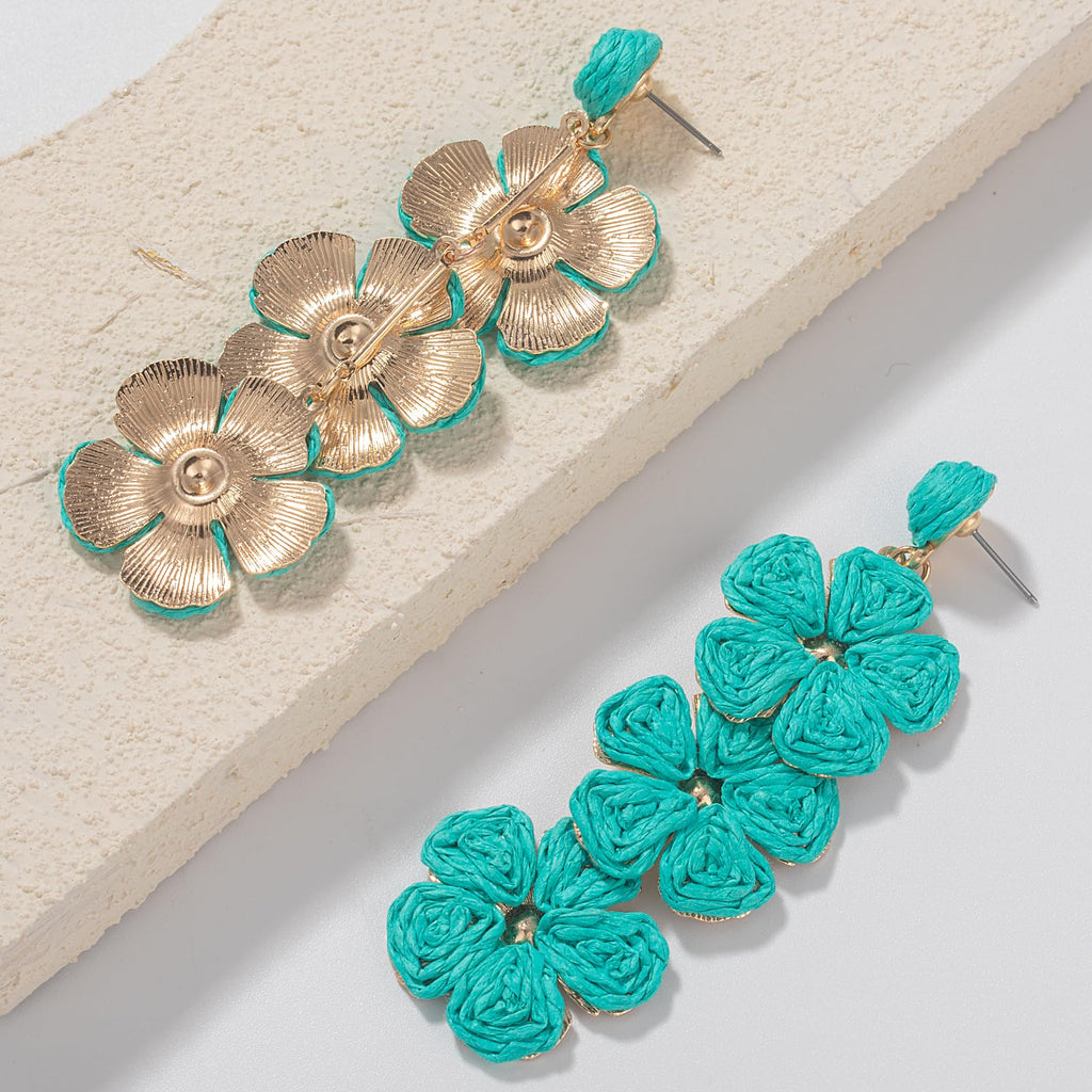 Boho Flower Earrings Statement Raffia Dangle Earrings Cute Floral Jewelry Trendy Summer Beach Vacation Outfits for Women
