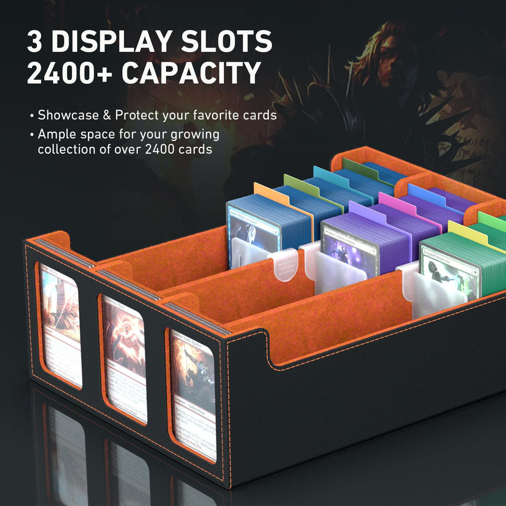 3-Row Trading Card Storage Box, Bulk Cards Case for 2400+ Mtg tcg Magic Playing Game Card Organizer, Commander Deck Box with 3 Supports & 24 Dividers