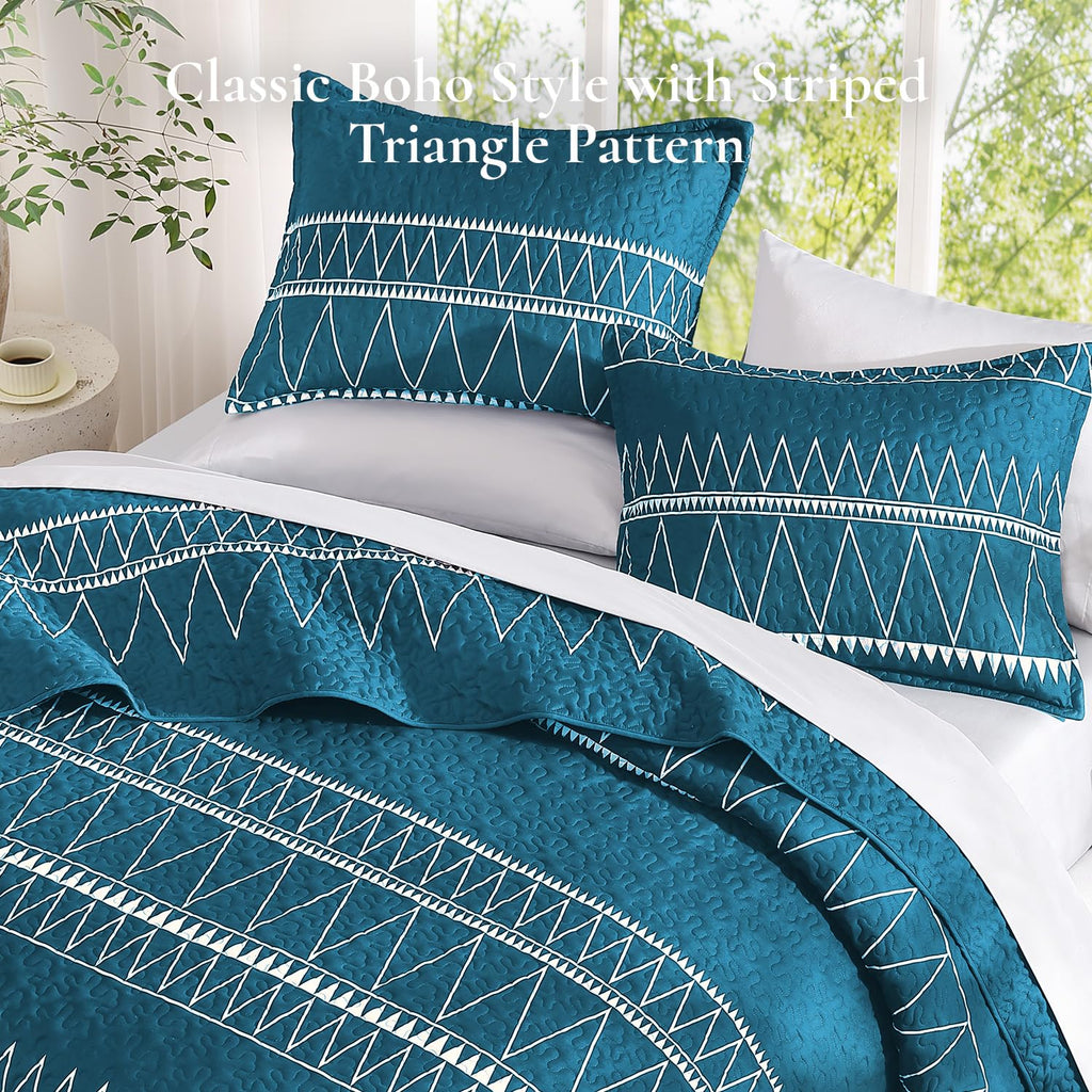 Andency Twin Quilt Set Grey, 2 Pieces Boho Lightweight Soft Striped Bedspread for All Season (68"x86"), Gray Printed Bohemian Polyester Reversible Coverlet Comoforter Sets