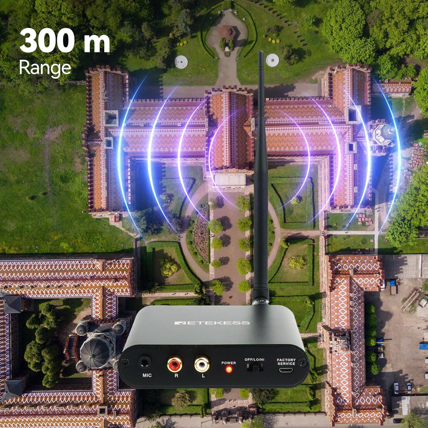 Retekess TA003 Silent Disco System, Silent Disco Transmitter, 3 Channels,Plug and Play, 300m Range for House Party, Fitness and School (1 Transmitter)