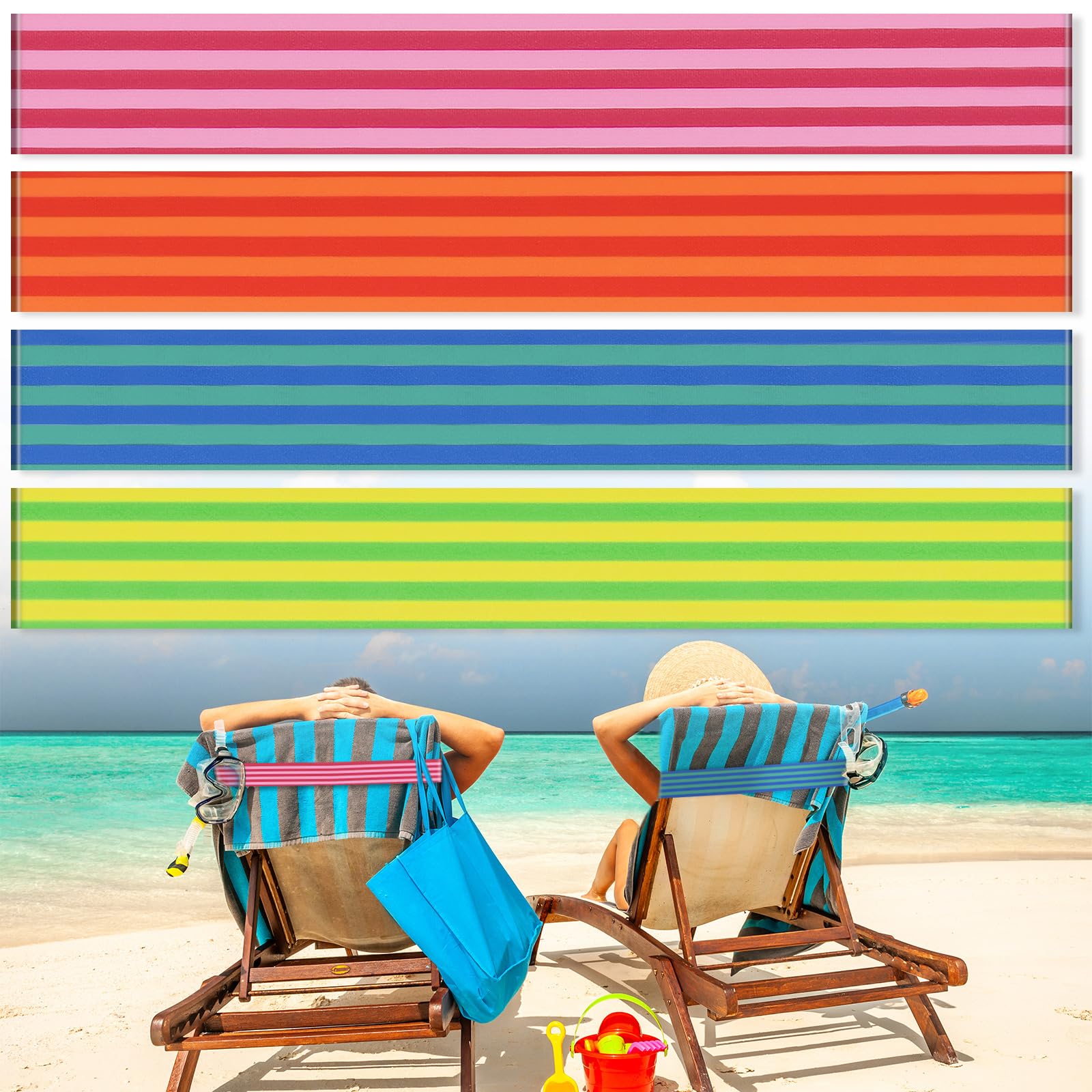 Boao 4 Pack Towel Bands for Beach Chair, Pool & Cruise Essentials, Elastic and Windproof, Towel Chair Clips Lounge Strap Holder, Cruise Ship Accessories (American Flag)