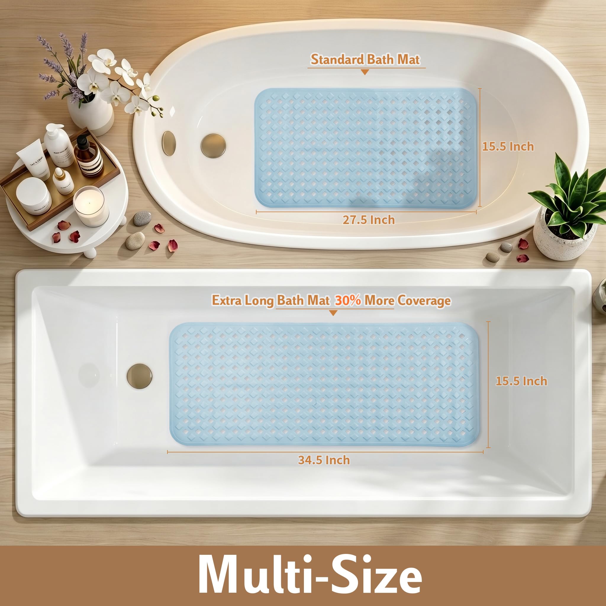 Yimobra Square Shower Mat Non Slip, Super Strong Suction Cups, 21"X21" Bath Tub Mat with Drain Holes, Machine Washable Fast Draining Bath Mats, Bathroom Essentials,Black