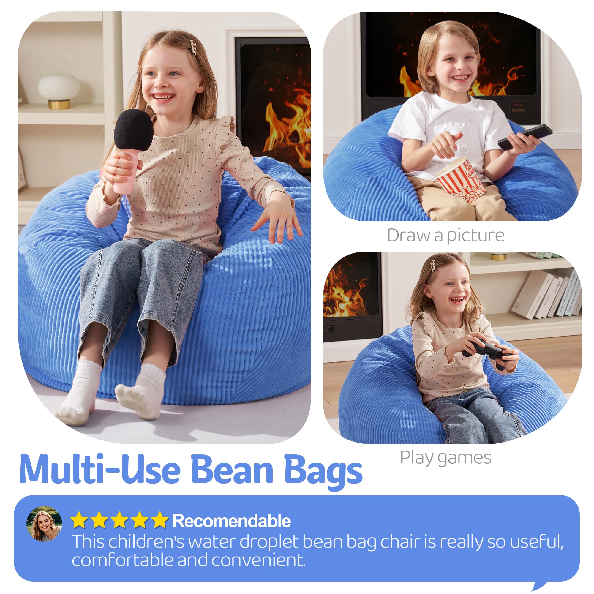 Homguava Bean Bag Chair,Teardrop Bean Bags Small Beanbag Chair with Memory Foam Filled and Ultra Soft Corduroy Cover for Living Room, Bedroom (Black 2FT)