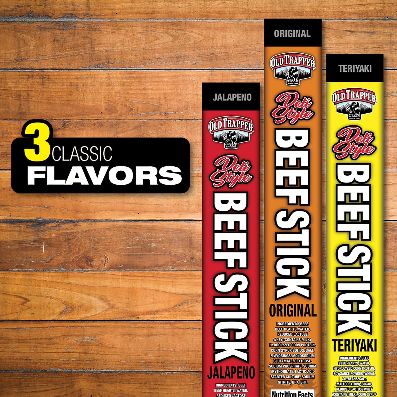 Old Trapper Deli-Style Beef Sticks, Jalapeño Flavor, 15-Ounce Package, Spicy Beef Sticks, Six Grams of Protein and Zero Grams of Sugar per Serving (Pack of One)