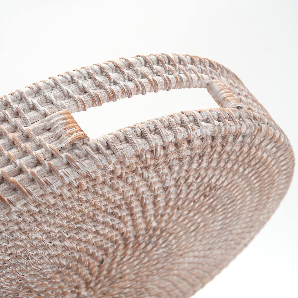 Round Rattan Serving Tray Decorative Woven Ottoman Trays with Handles for Coffee Table Natural (Small 11.8 inch x 2 inch)