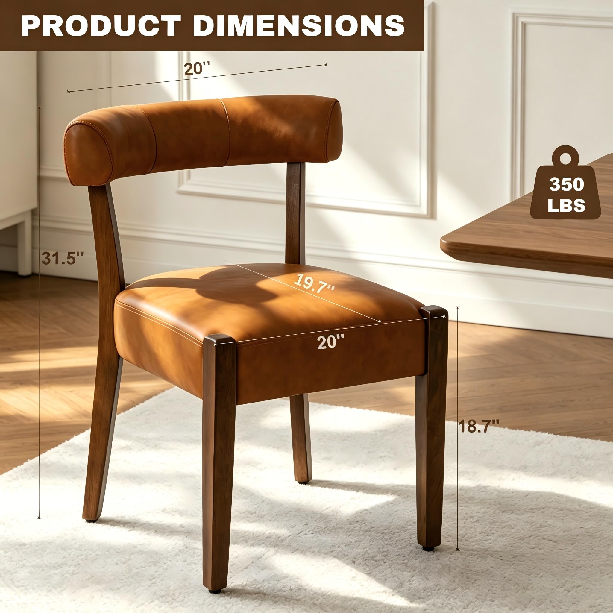 RNKSFX Upholstered Dining Chairs Set of 2, Walnut Wooden Kitchen & Dining Room Chairs, Mid Century Modern Fabric Farmhouse Dining Chairs Oversized Sturdy Rounded Chairs Curved Back, Beige Fabric
