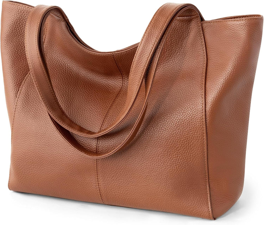 befen Soft Genuine Leather Tote Bag for Women Work with Zipper Slouchy Bags