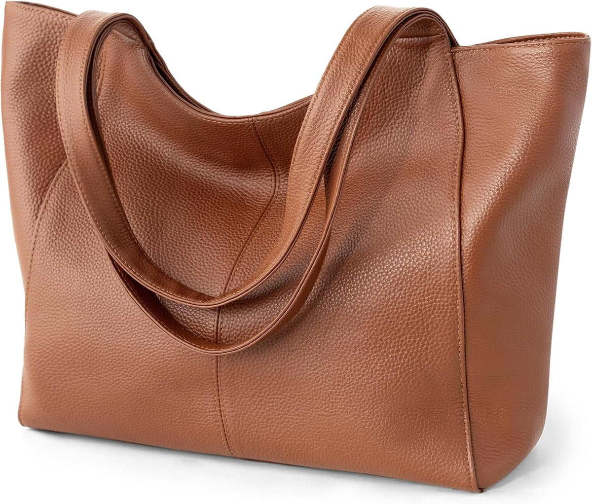 befen Soft Genuine Leather Tote Bag for Women Work with Zipper Slouchy Bags
