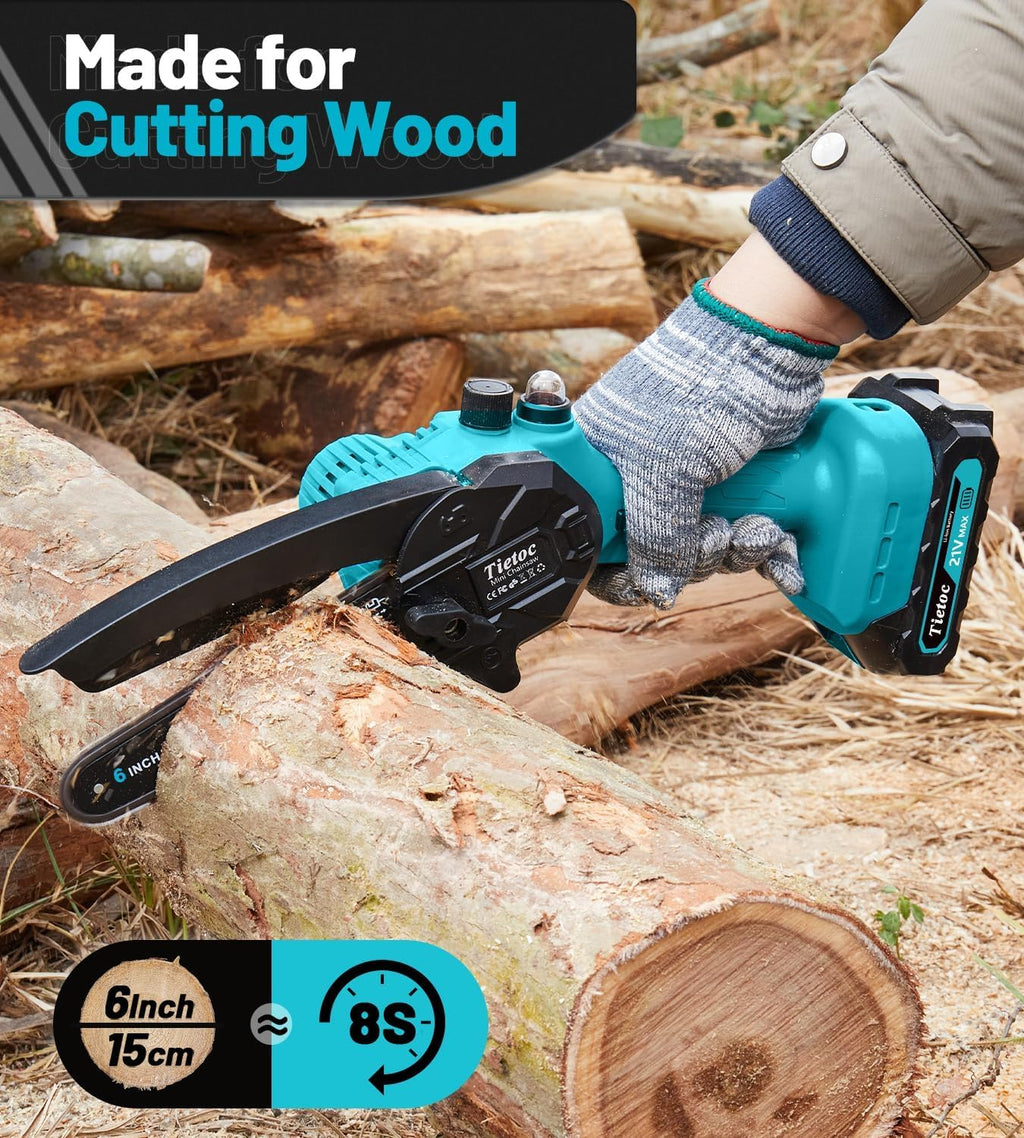 Tietoc Chainsaw 6 Inch Mini Electric Chainsaw Cordless Battery Powered, Hand Held Saw for Wood/Trees Trimming, Tools for Household and Garden, Chain Saw Gift for Men Dad Husband Fathers Gardener 2026