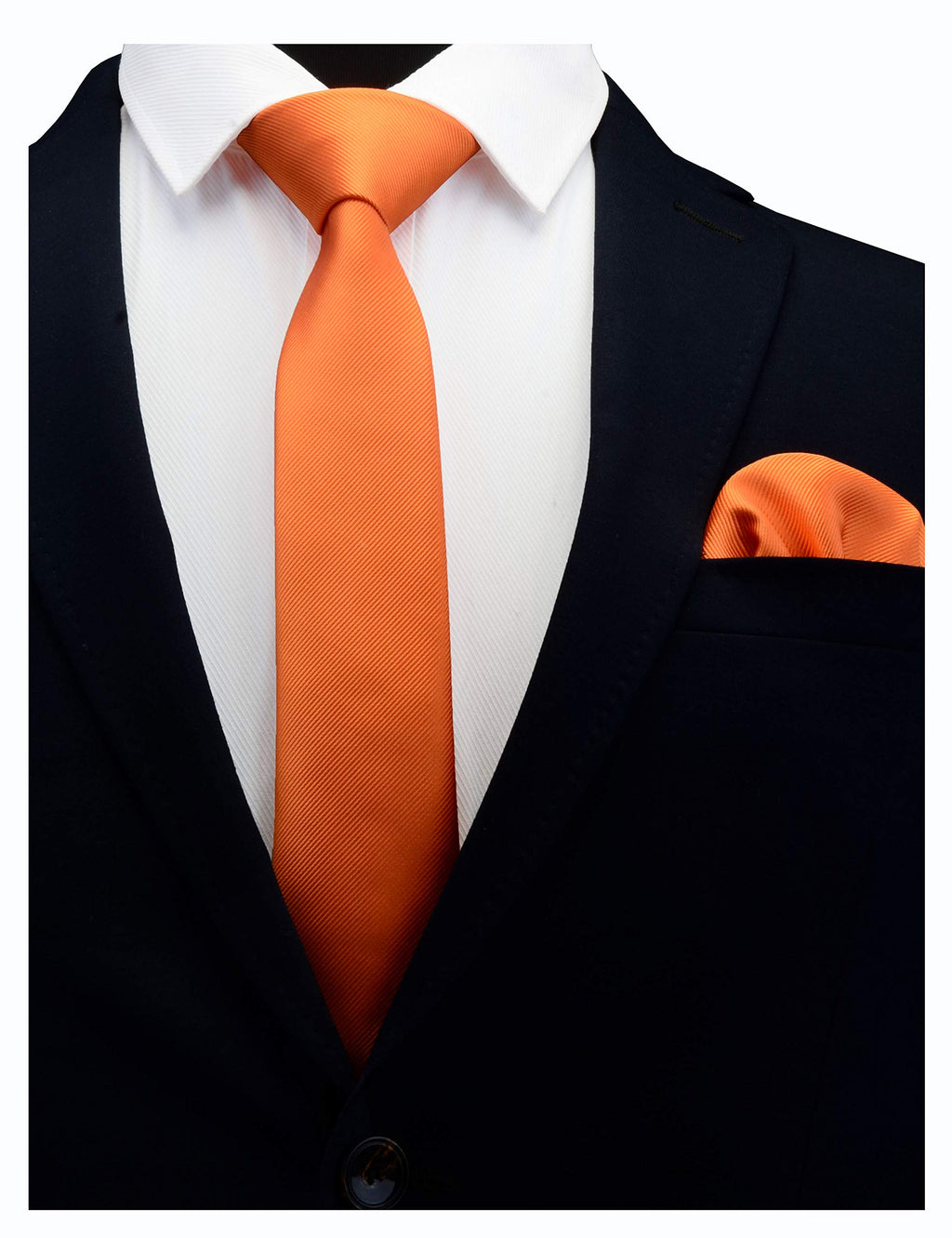 GUSLESON 2.4" Slim Necktie and Handkerchief Set For Men Solid Skinny Tie Set