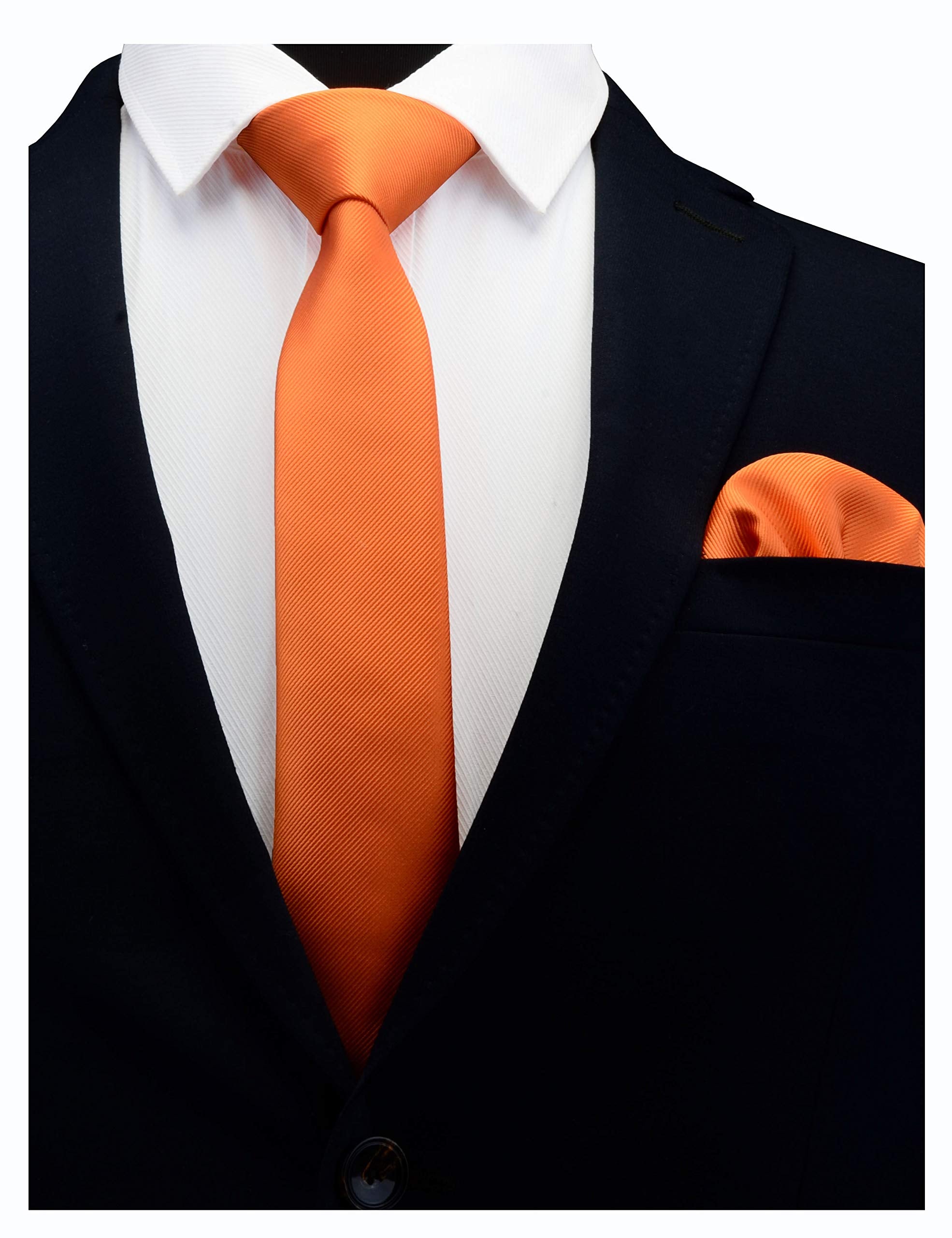 GUSLESON 2.4" Slim Necktie and Handkerchief Set For Men Solid Skinny Tie Set