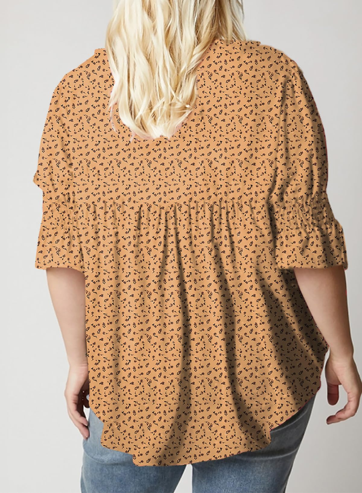 Eytino Plus Size Tops for Women Summer V Neck Short Sleeve Boho Floral Printed Flowy Chiffon Shirts Blouse(1X-5X)