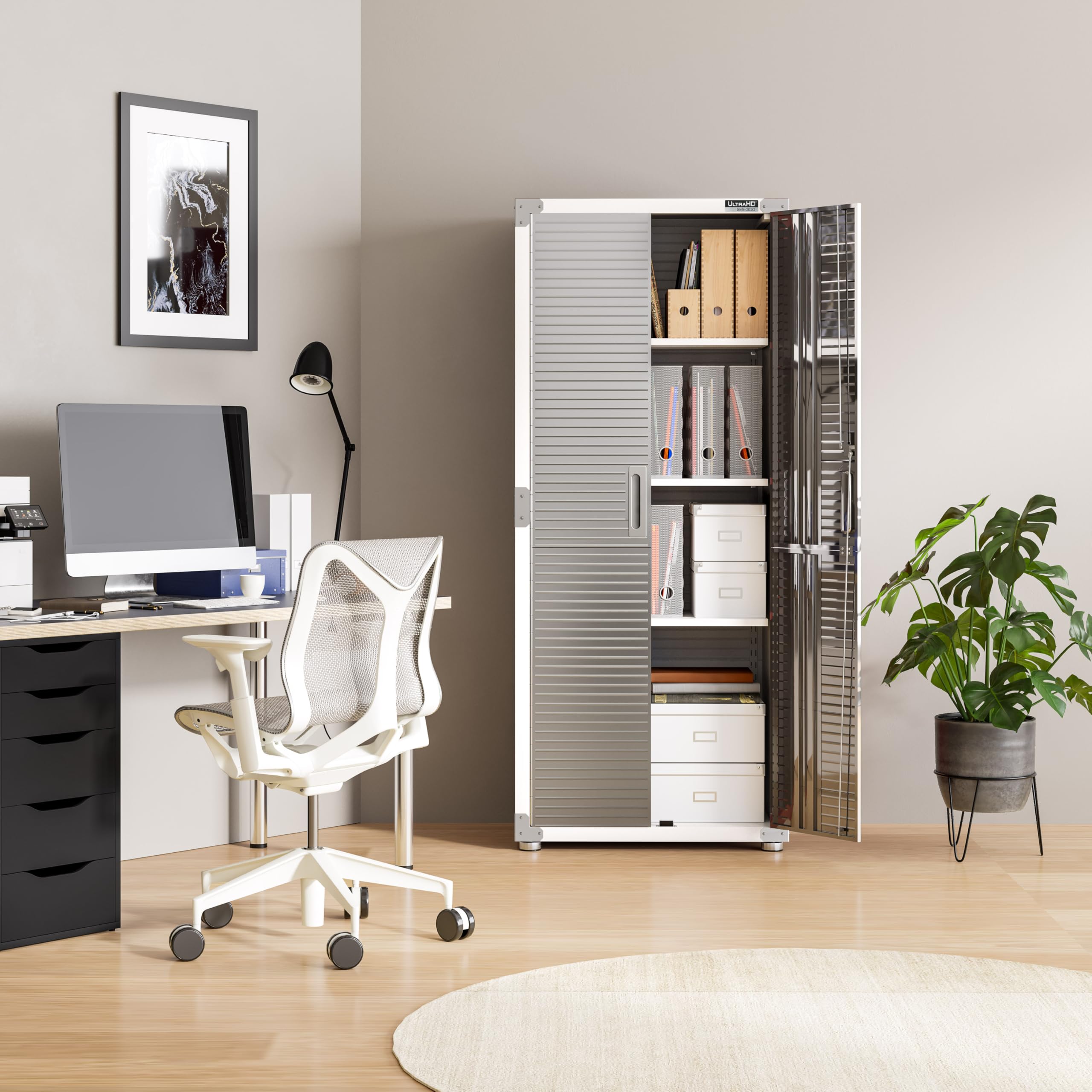 Seville Classics UltraHD Solid Steel Lockable Metal Storage Cabinet Locker Organizer, w/Adjustable Shelves for Garage, Warehouse, Office, Classroom, Granite, 30" W x 18" D x 72" H